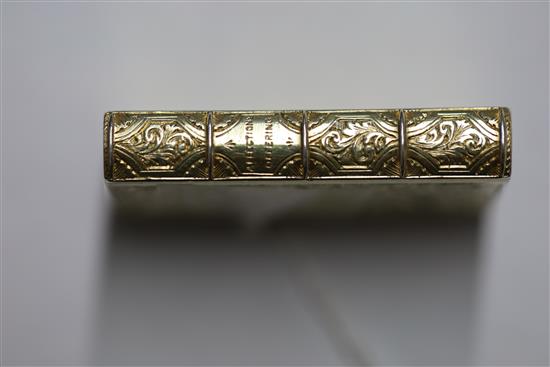 A Victorian silver gilt vinaigrette, modelled as a book, by Rawlings & Summers,